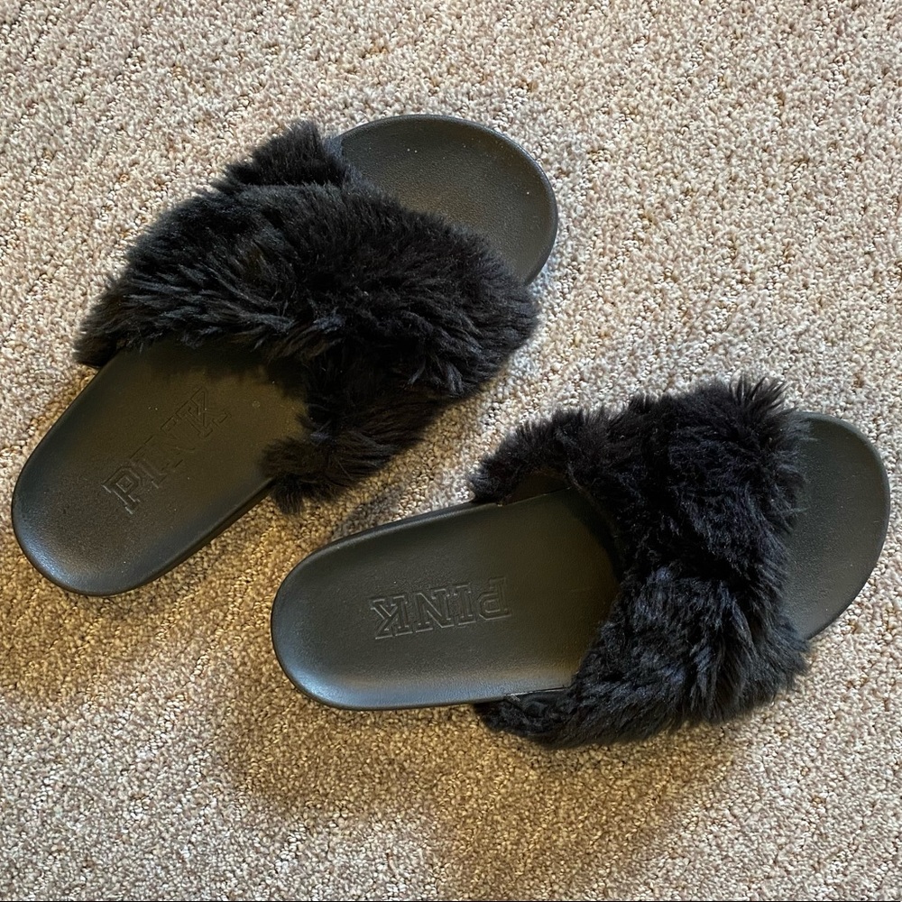VS Pink Fluffy Slides